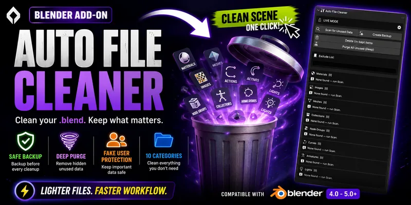 Auto File Cleaner Blender optimization addon thumbnail
