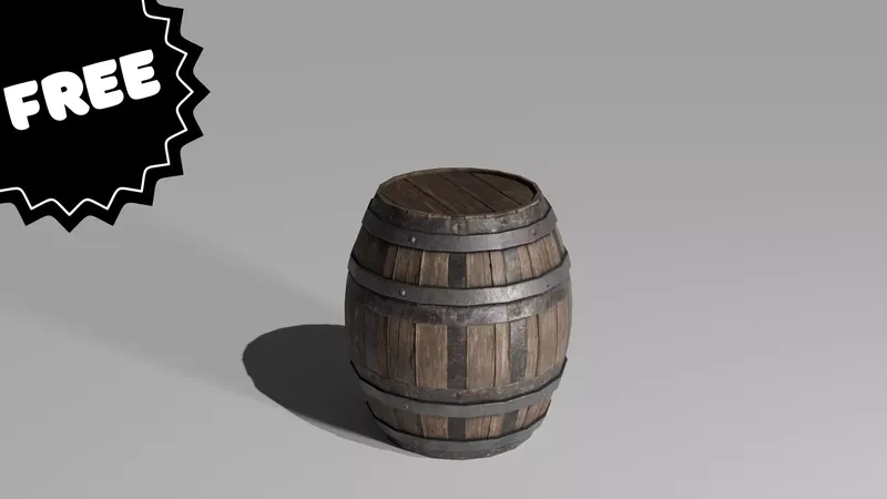 Low poly game-ready wooden barrel 3D model free thumbnail