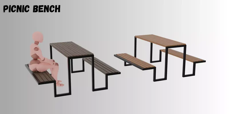Realistic wooden picnic bench low-poly 3D model free thumbnail