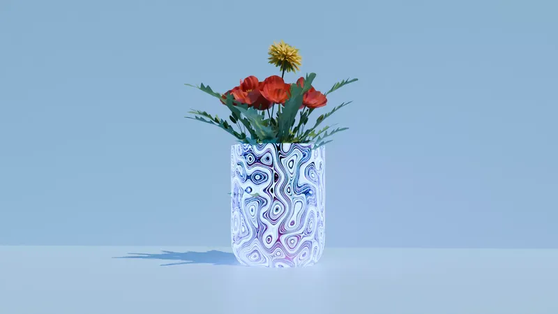 Ceramic vase with flowers interior 3D model free thumbnail